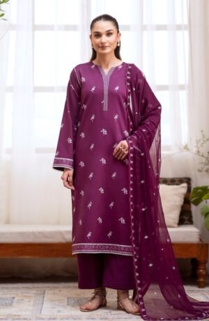 SERAN |3PC DHANAK EMBROIDRED SHIRT