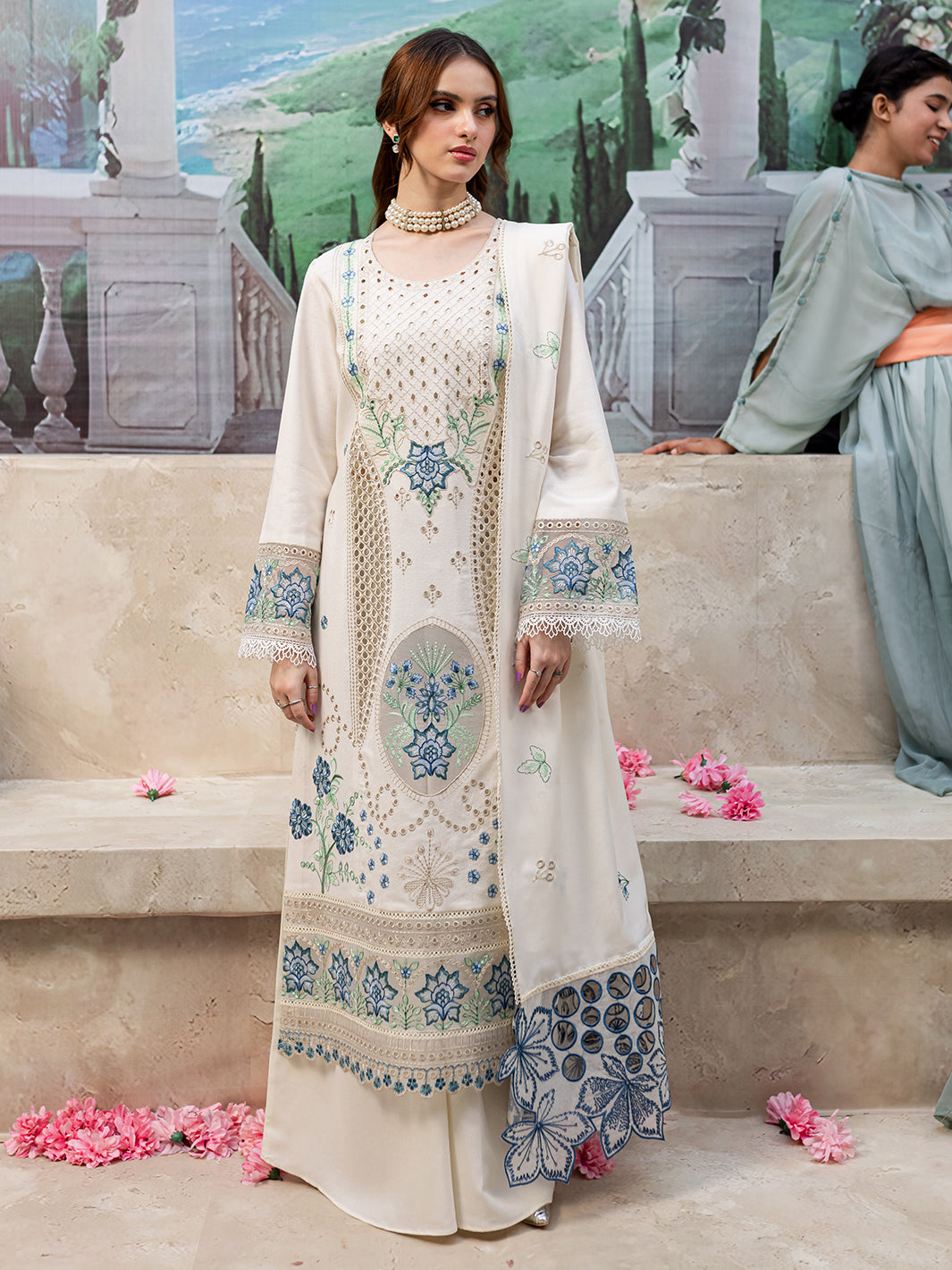 3 PIECE - CHIKANKAARI EMBROIDERED -UNSTITCHED - 35090