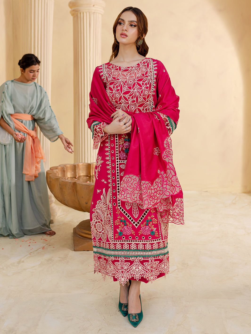 3 PIECE - CHIKANKAARI EMBROIDERED LAWN SUIT - UNSTITCHED