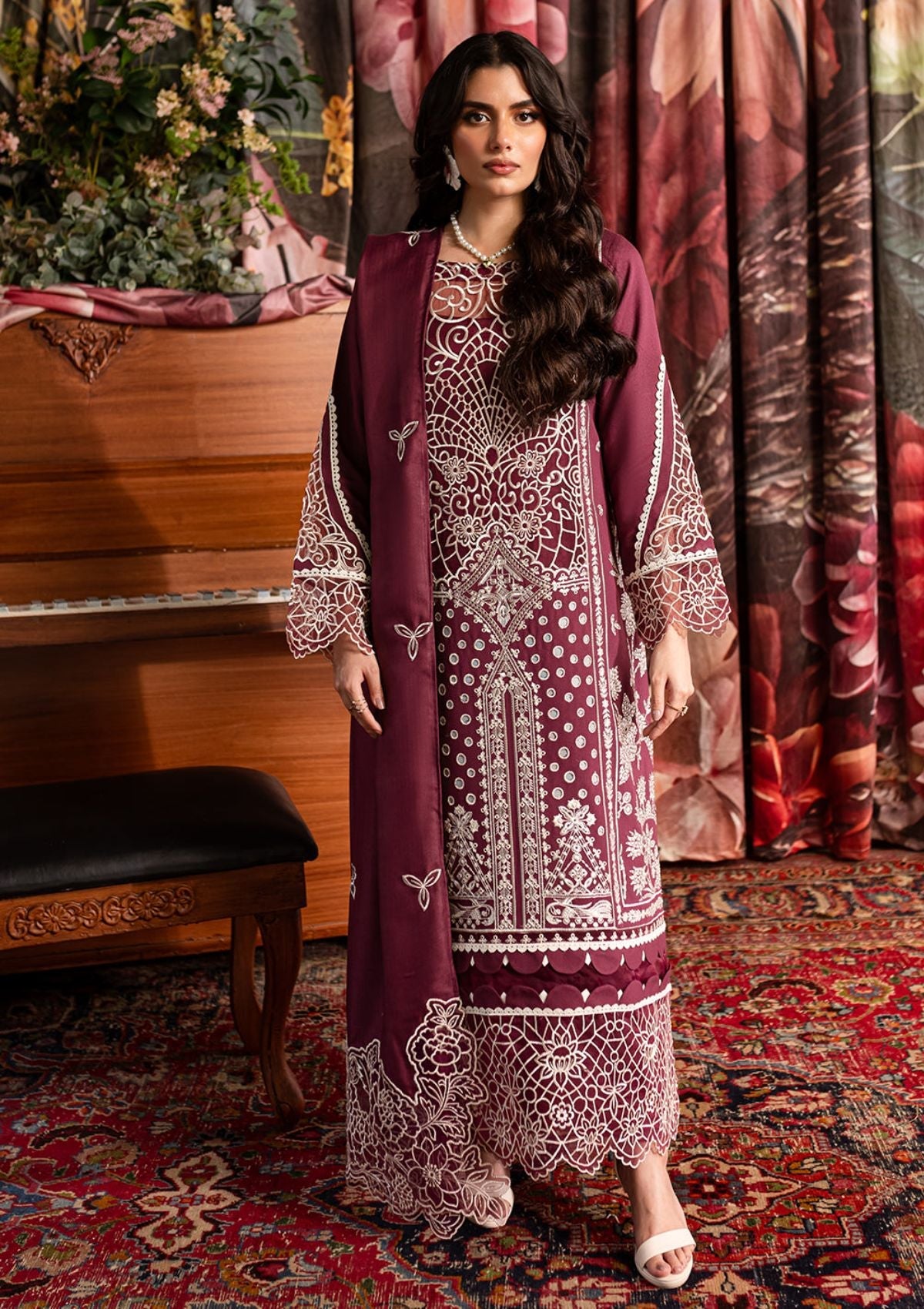 3 PIECE - CHIKANKAARI EMBROIDERED LAWN SUIT - UNSTITCHED