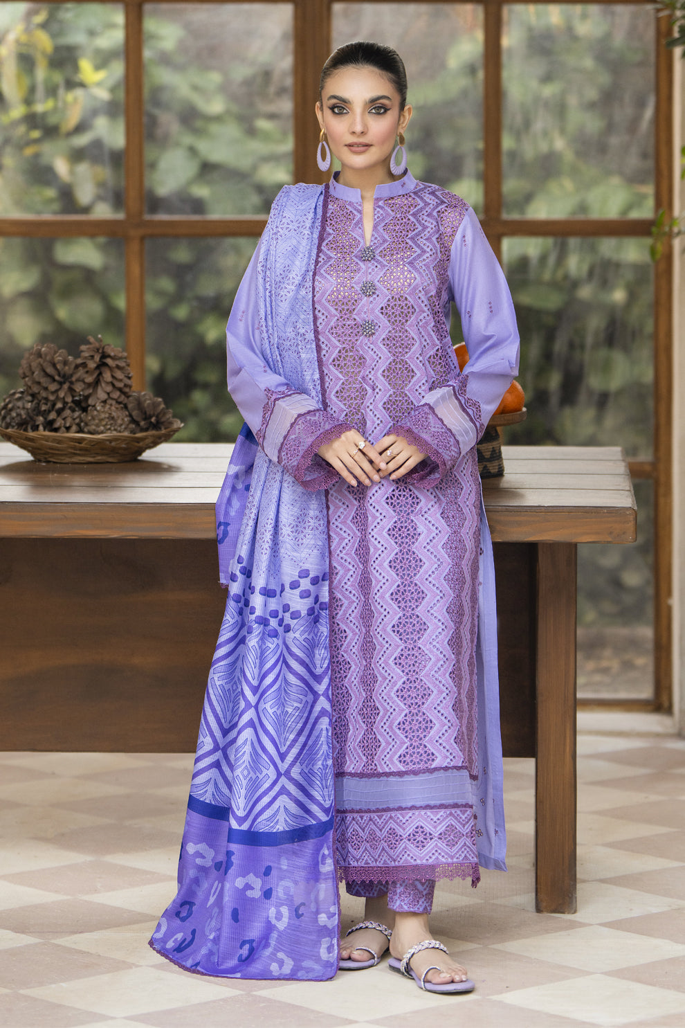 3 PIECE - CHIKANKAARI EMBROIDERED LAWN SUIT - UNSTITCHED